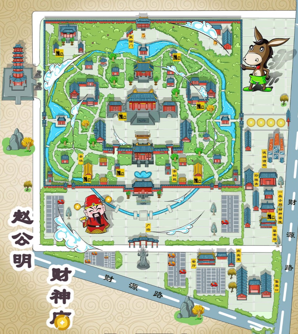 烈山寺庙类手绘地图